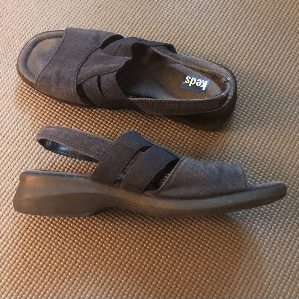 Vintage Keds Navy Blue Fabric Slingback Wedge Sandals
